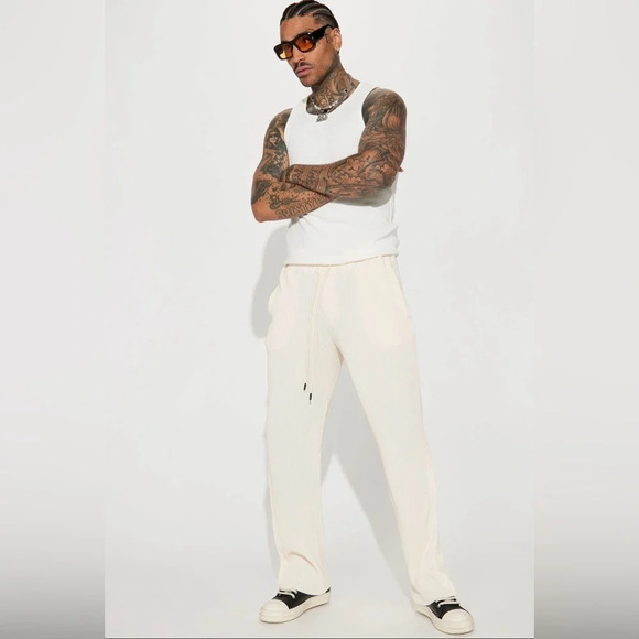 Fashion Nova Turn Me Up Side Snap Plisse Pants - Cream NWT XXXL - Picture 1 of 6